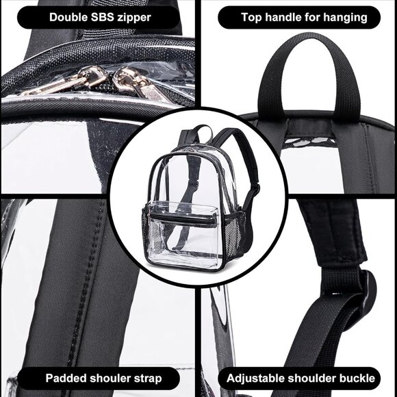 New Beautiful Black Clear Small Backpack for Girls, Women's (12x12x6) - Picture 6 of 9